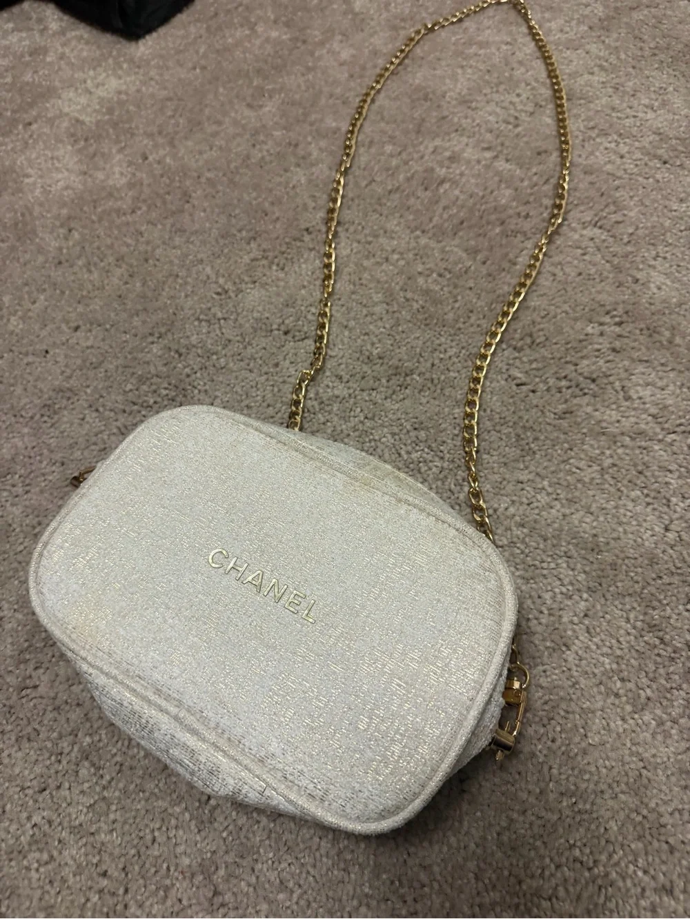 CHANEL makeup cosmetic bag with chain